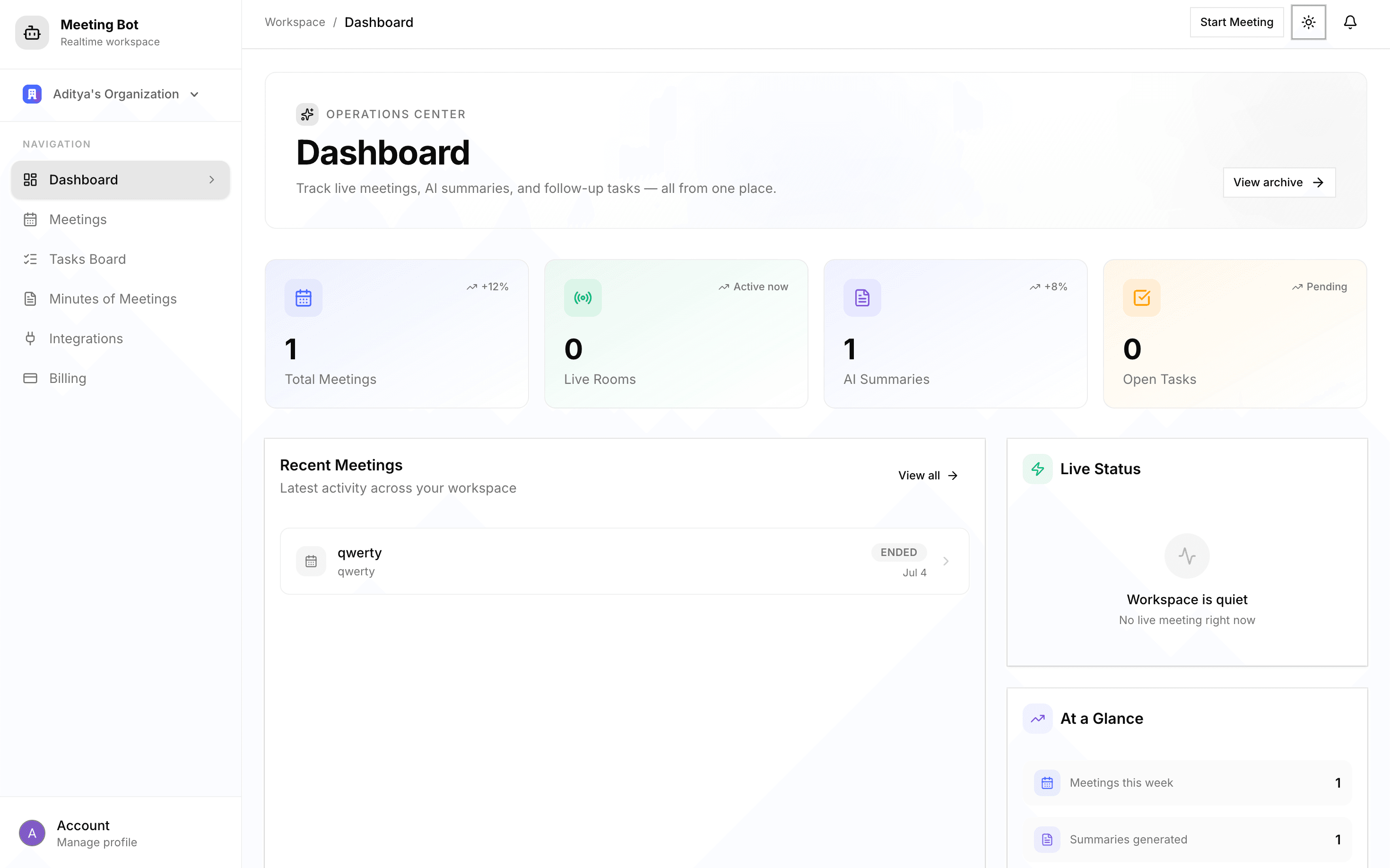 Dashboard Overview Light